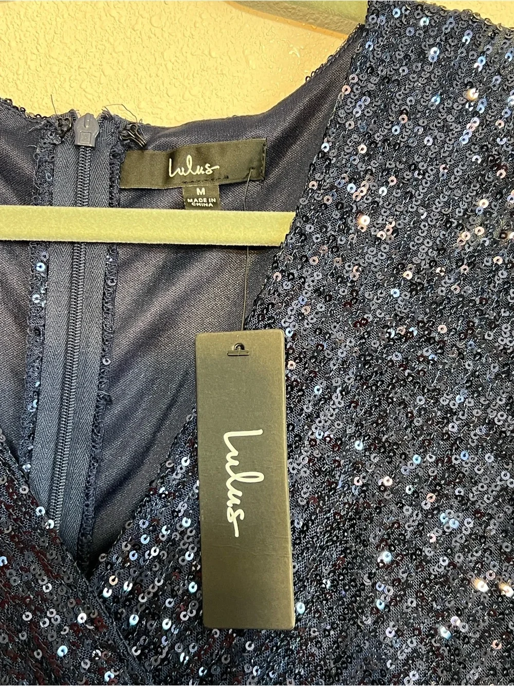 Lulus Weekender Navy Sequin V-Neck Faux Wrap Mini Dress Size Medium